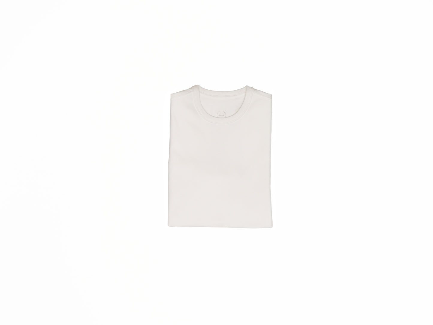 white folded crew neck shirt