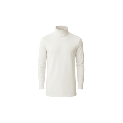 Men's Turtle Neck Long Sleeve Heavy-Weight Ultra-Soft 100% Cotton T-Shirt